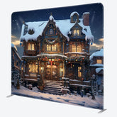 Aperturee - Aperturee Snowy House Dark Night Xmas Tension Fabric Backdrop